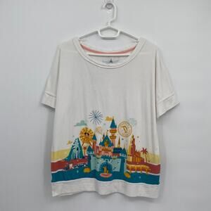 Disney California Adventure Graphic Print Short Sleeve Top Cream Size Medium